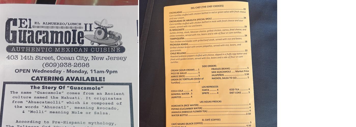 El Guacamole Menu