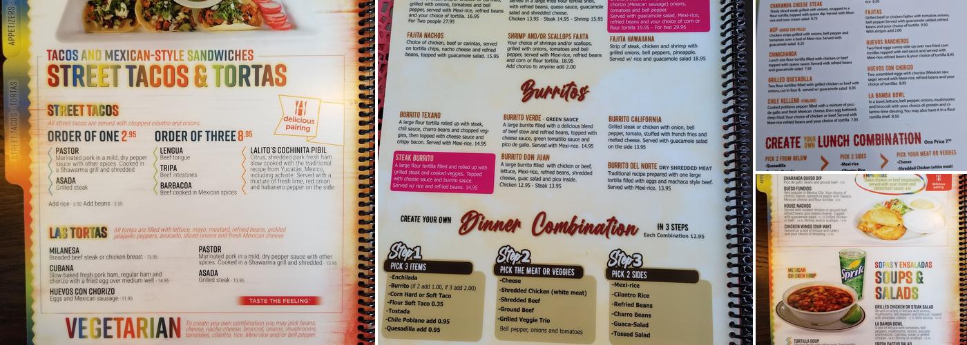 Charanda Authentic Mexican Eatery Menu