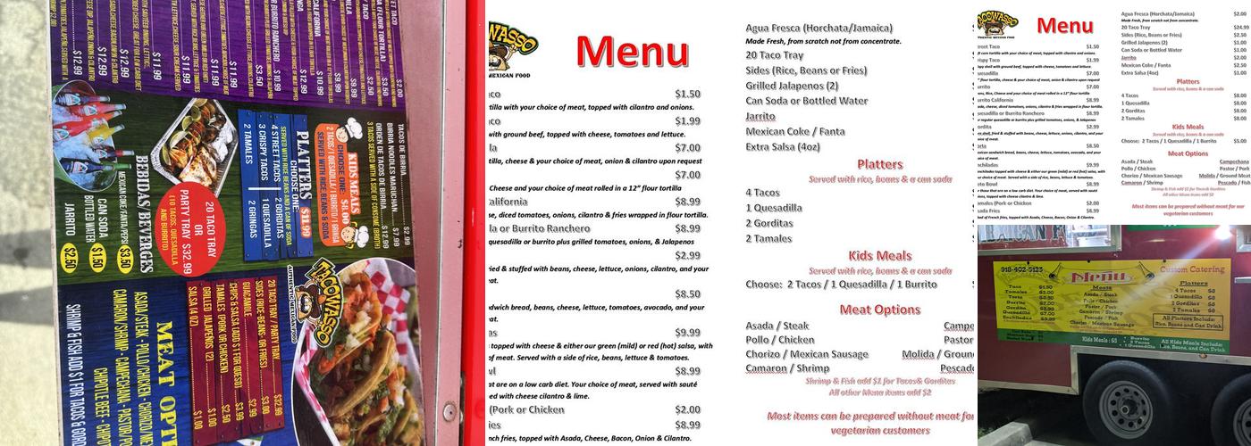 Tacowasso Menu