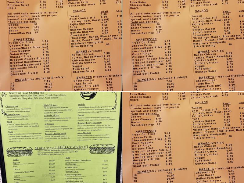 Tiffany Subs Menu