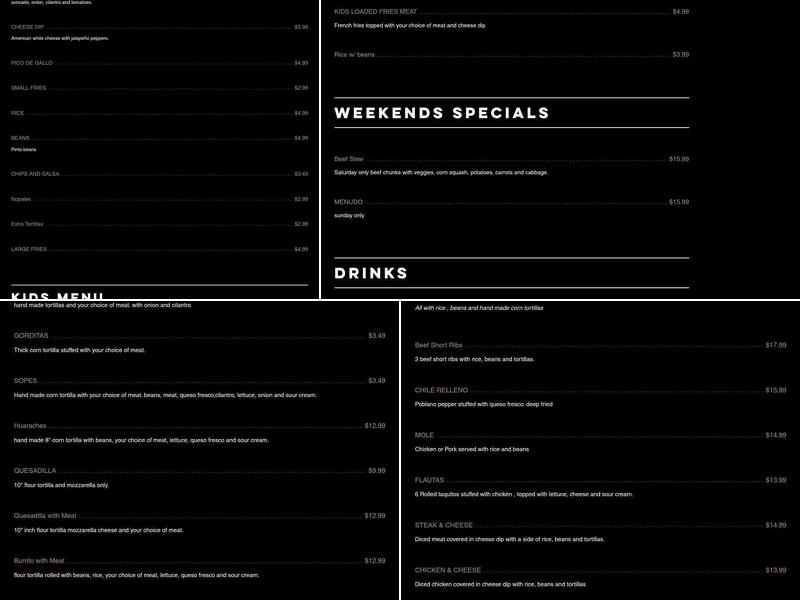 Dos Carnales Menu