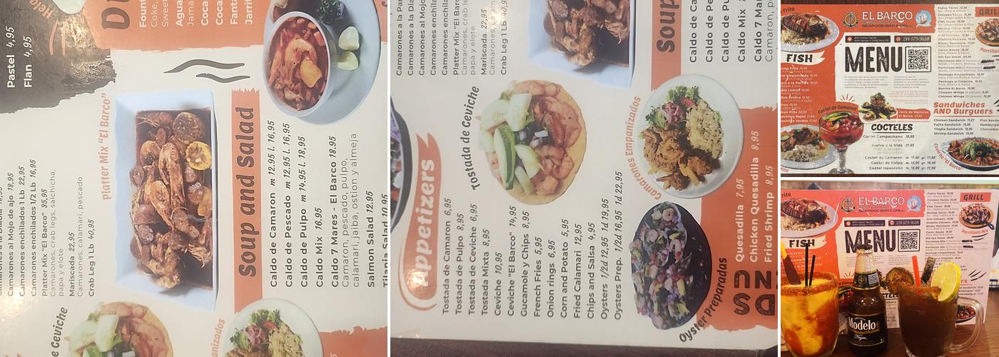El barco Seafood Bar & Grill.” Menu