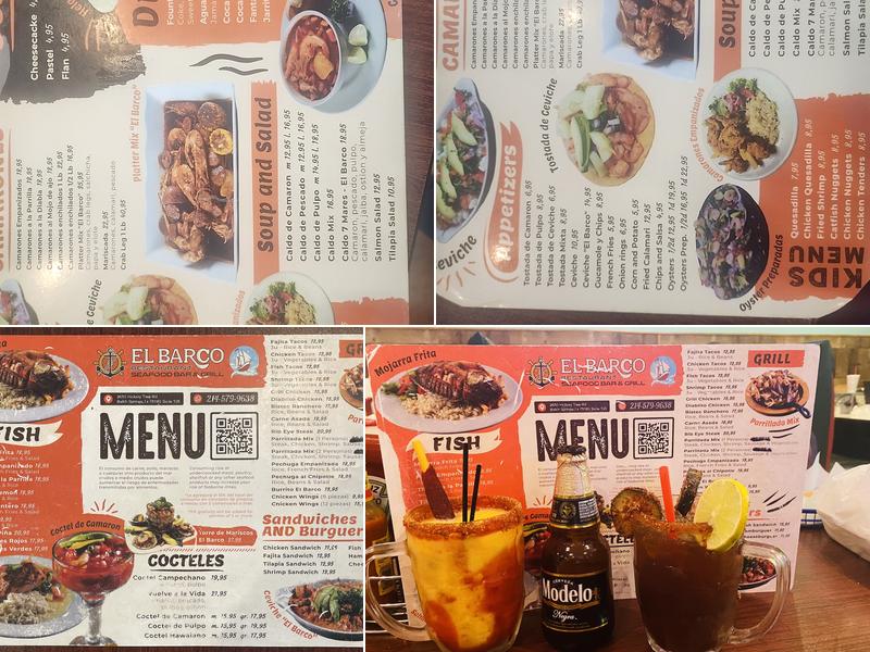 El barco Seafood Bar & Grill.” Menu