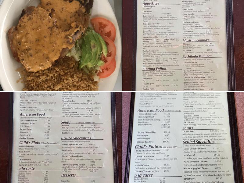 Tejas Mexican Grill Menu