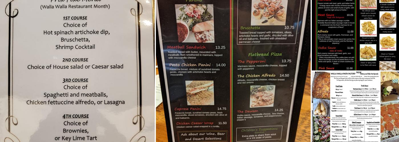 Walla Walla Pasta Factory Menu