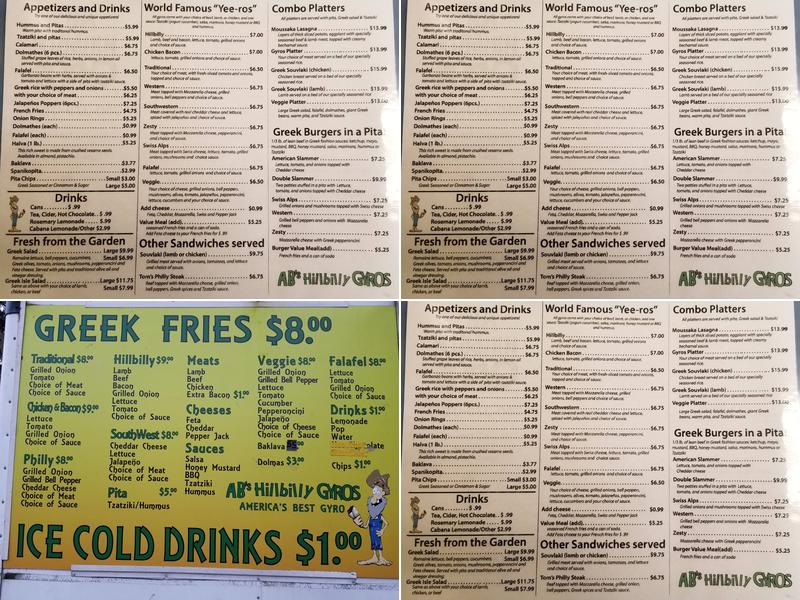 AB's Hillbilly Gyros Menu