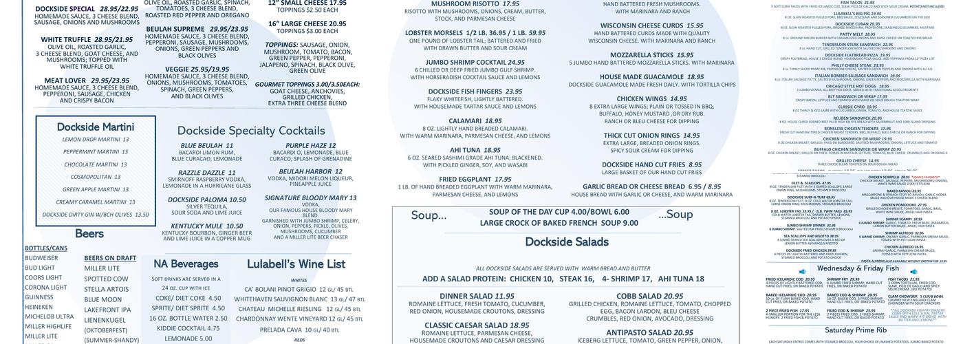 Lulabell’s Dockside Menu