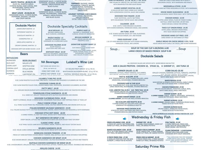 Lulabell’s Dockside Menu