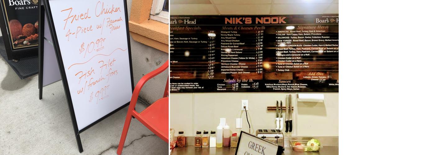 Nik's Nook Menu