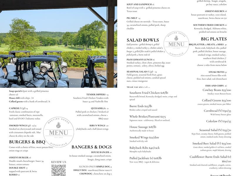 Odeens BBQ Ridgefield Golf Course Menu