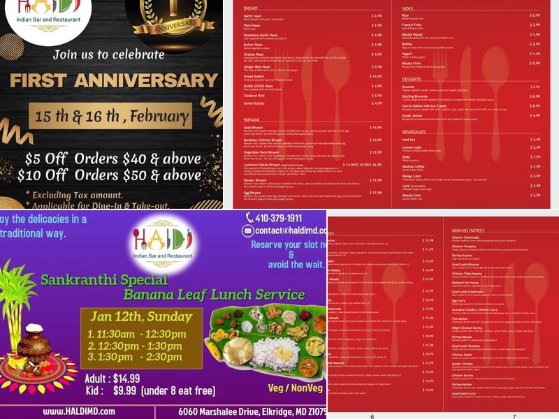 Haldi Indian Bar and Restaurant Menu