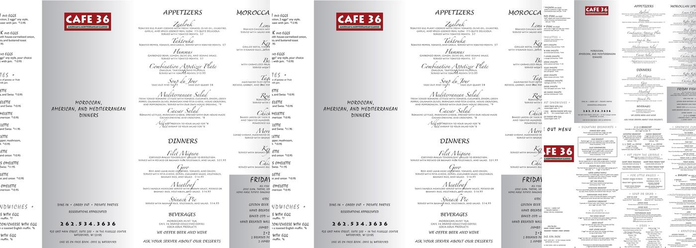 Cafe 36 Menu