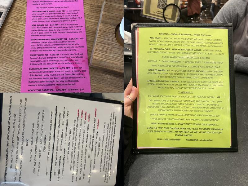 Screech Owl Brewing/Spent Grain Cafe Menu