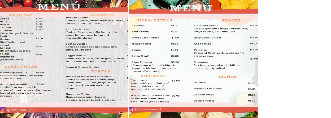 Mestizo Fresh Mexican Grill Menu