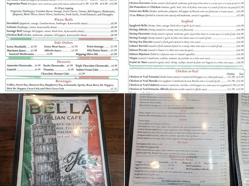 Bella Italian Cafe Restaurant Menu