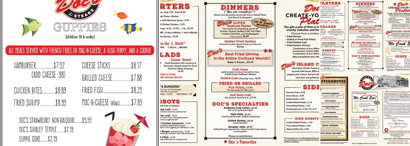 Doc’s Seafood and Steaks Menu