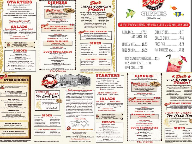 Doc’s Seafood and Steaks Menu