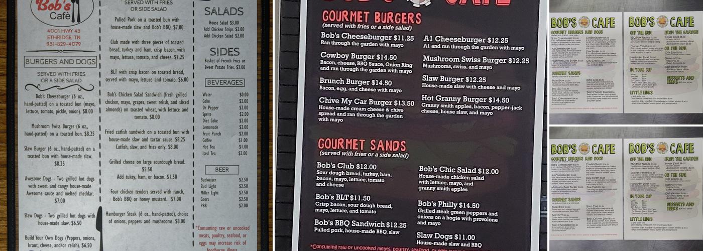 Bob’s Café Menu