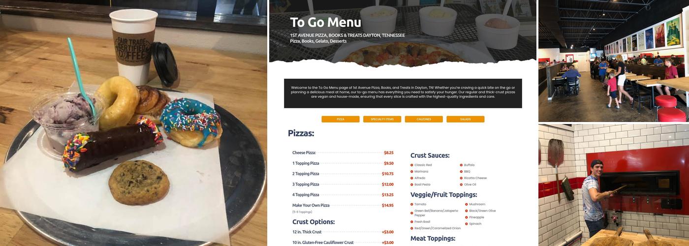 1st Avenue Pizza, Books & Ice Cream Menu