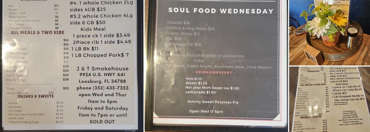 J & T Smokehouse Menu