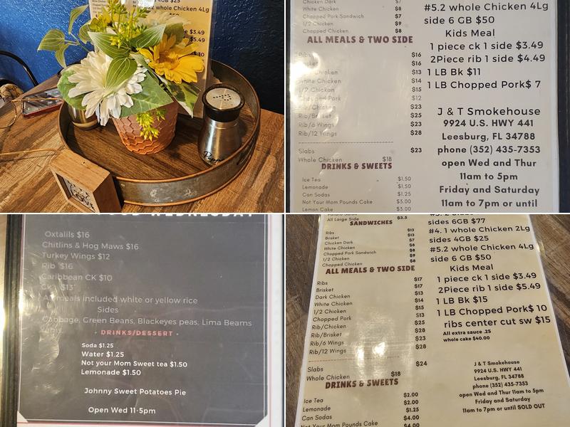 J & T Smokehouse Menu