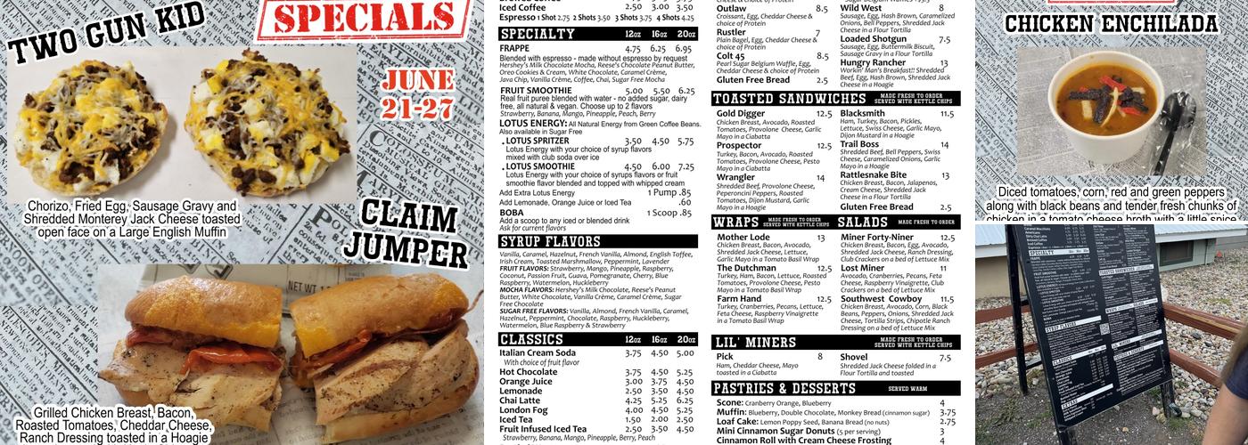 Miner's Cup Menu