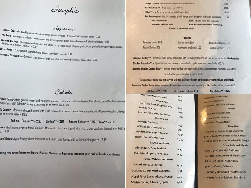 Joseph's Menu
