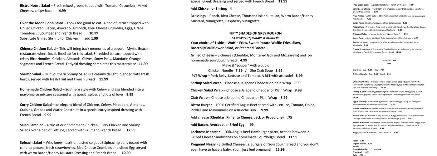 Barefoot Bistro Menu