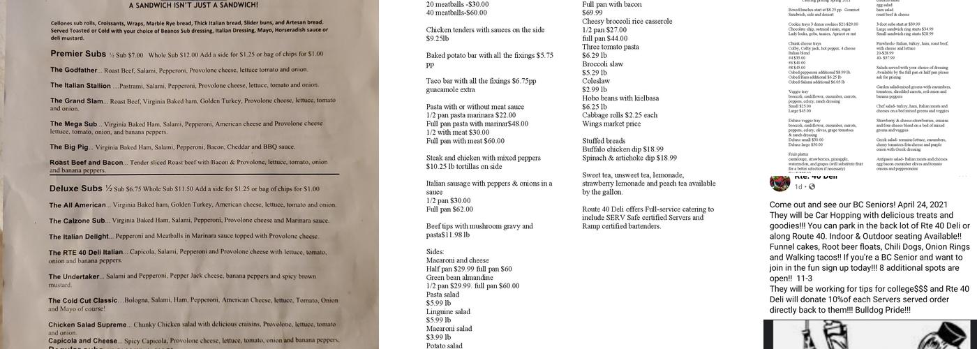 RT. 40 Deli Menu