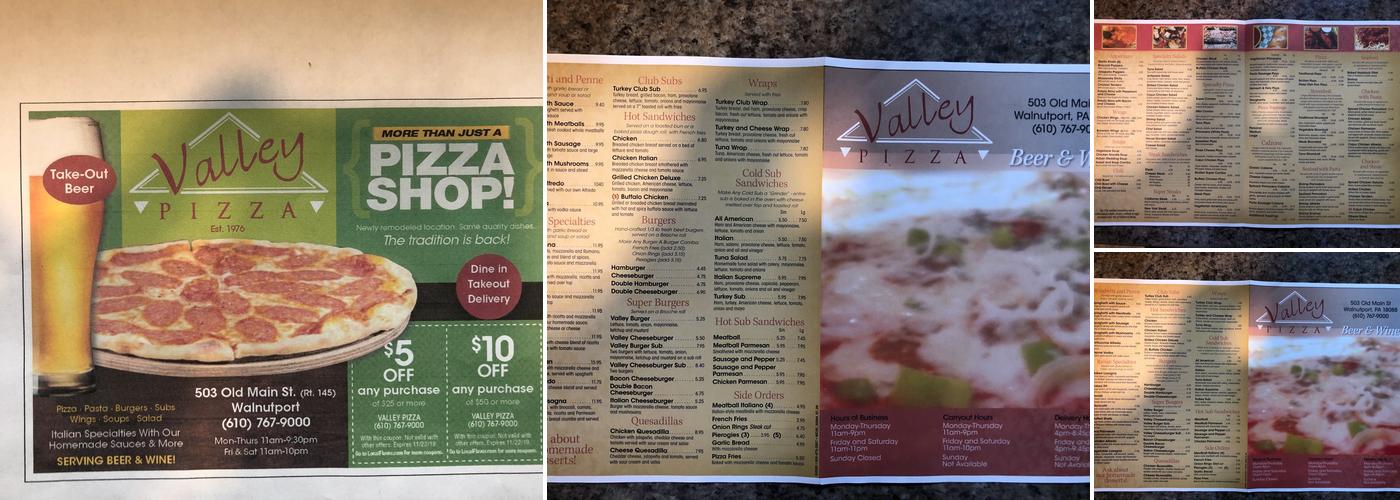 Valley Pizza Menu