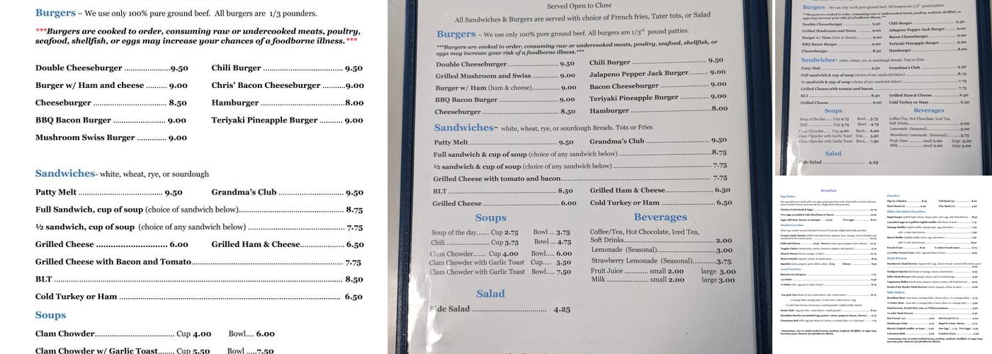 Waldport Cafe Menu