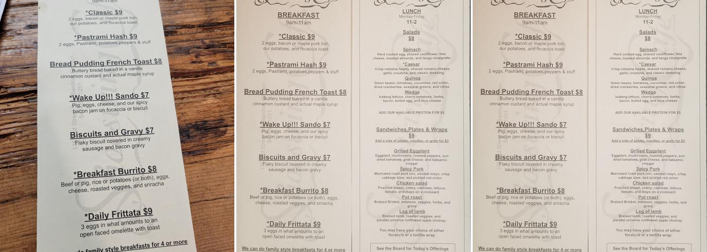 Shoestring Cafe Menu
