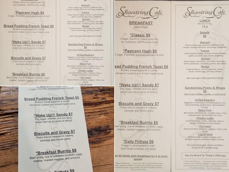 Shoestring Cafe Menu