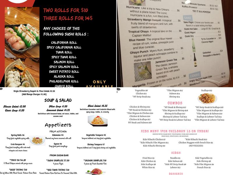 Ninja Japanese Steakhouse Menu