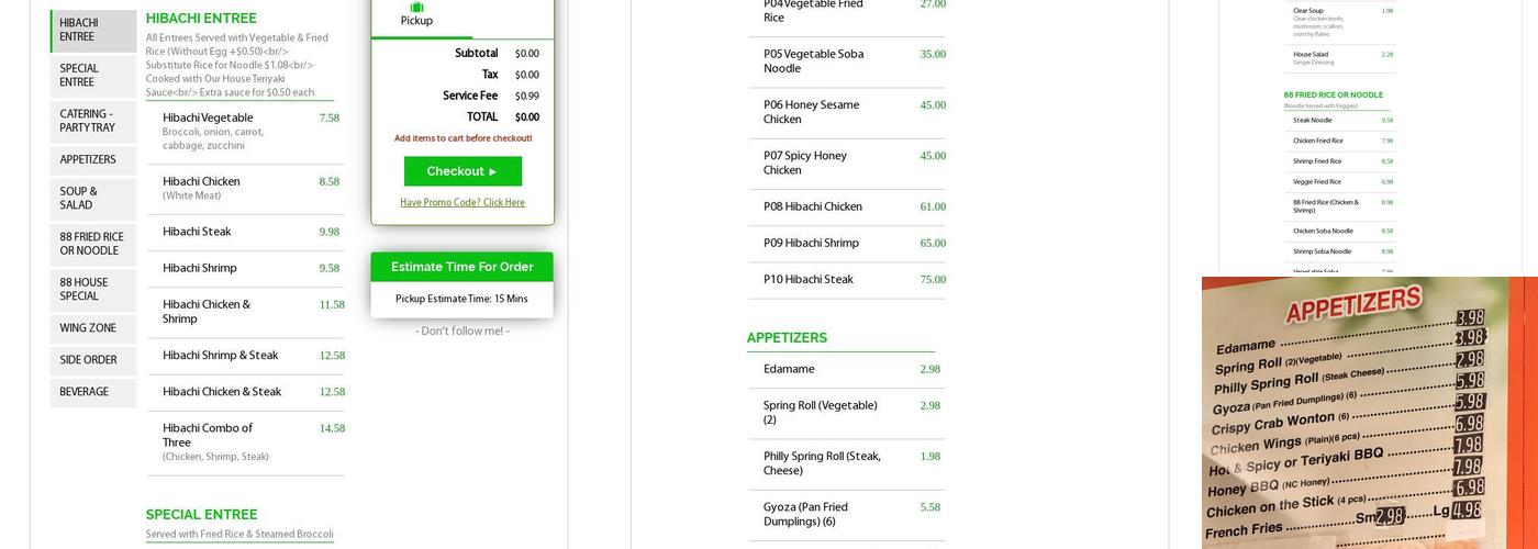 Hibachi 88 Raleigh Menu
