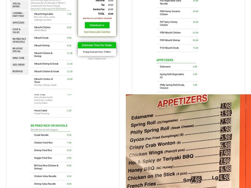 Hibachi 88 Raleigh Menu