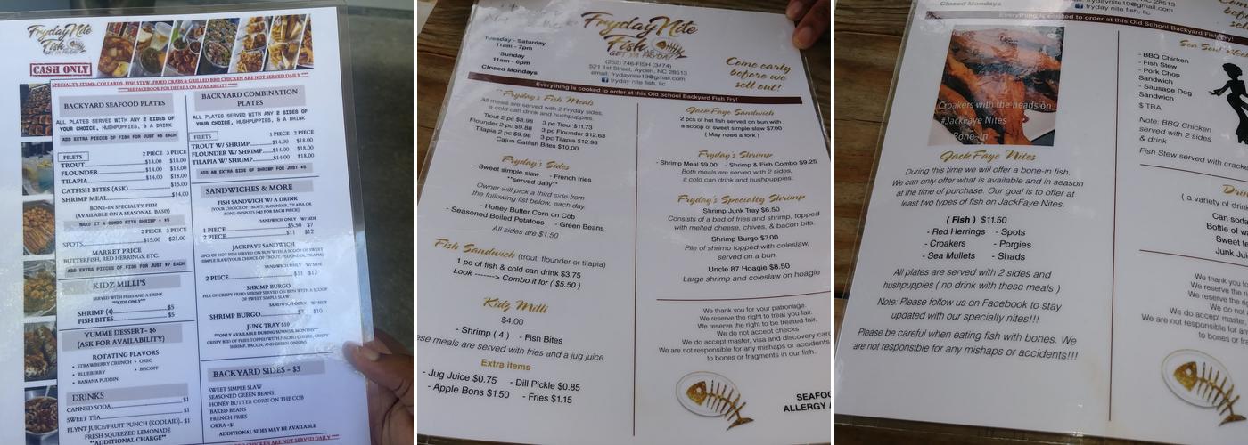 Fryday Nite Fish Menu
