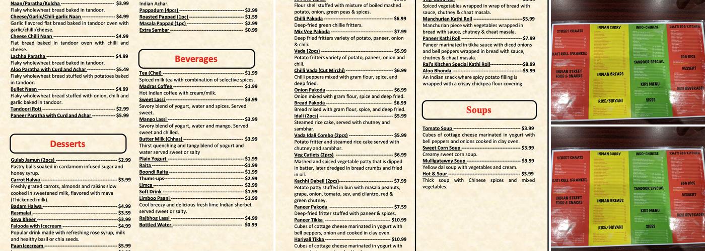 Raj's Kitchen Menu
