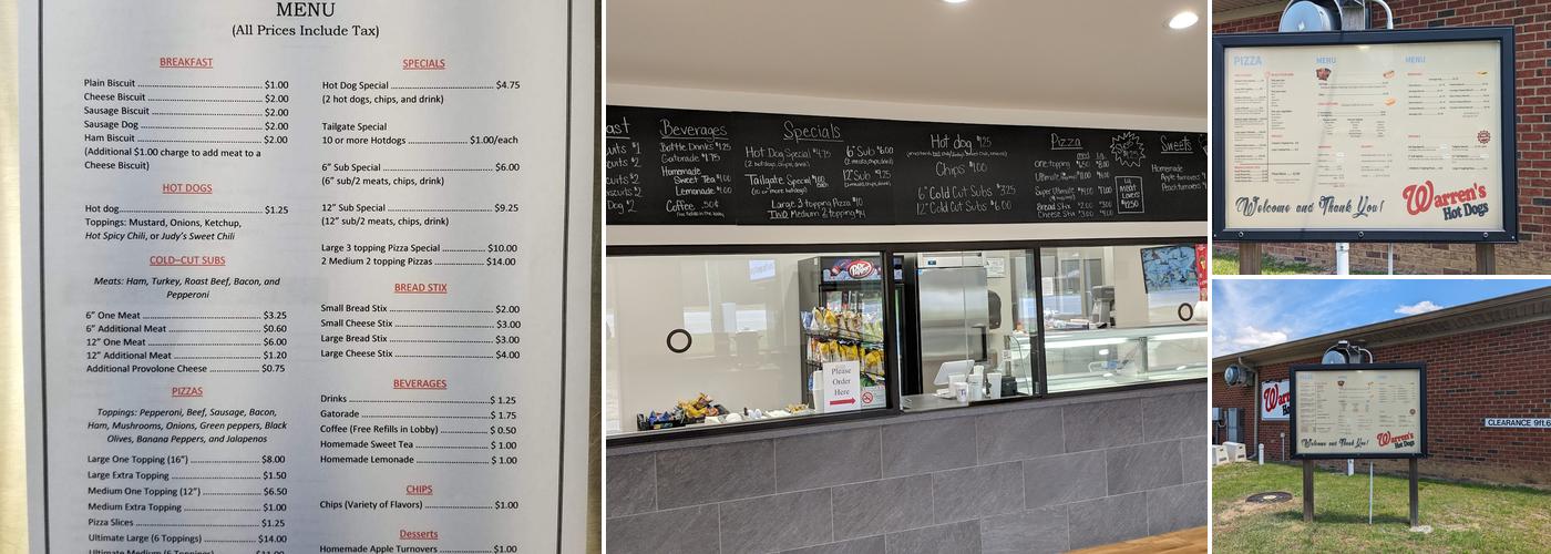 Warren's Hotdogs Menu