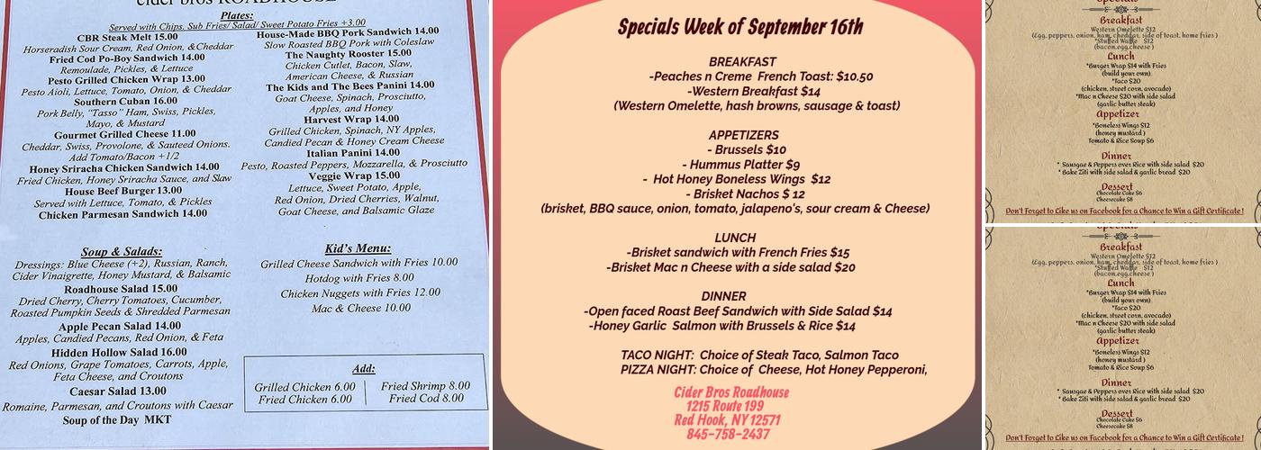 Cider Bros Roadhouse Menu