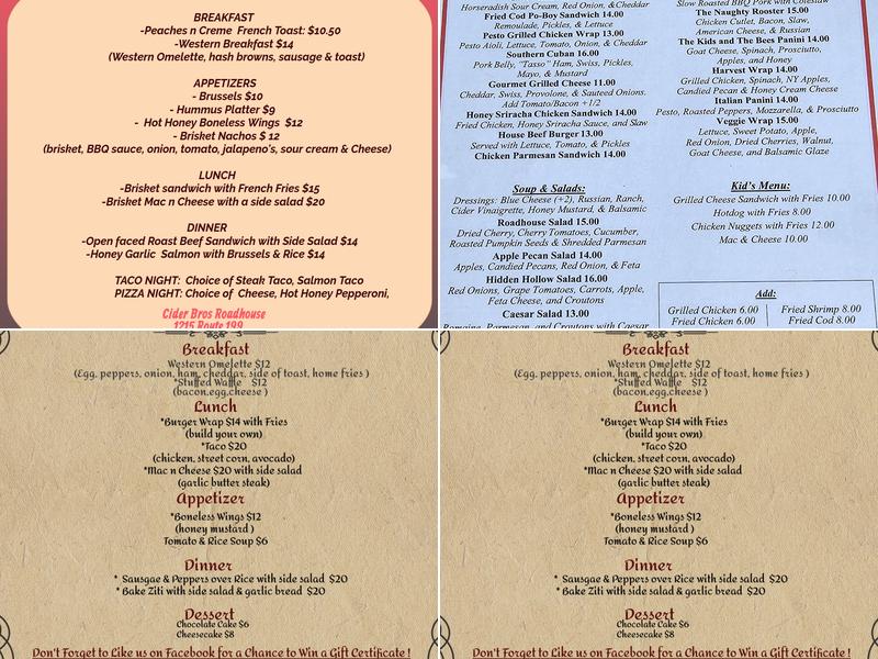 Cider Bros Roadhouse Menu