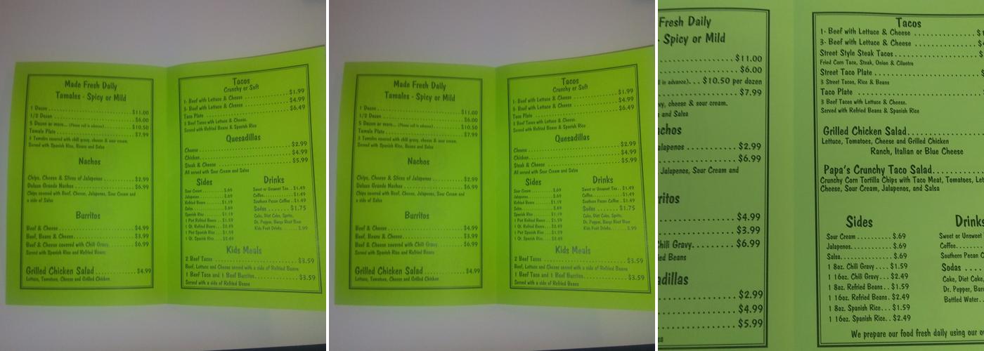 Papa B's Tamales Menu