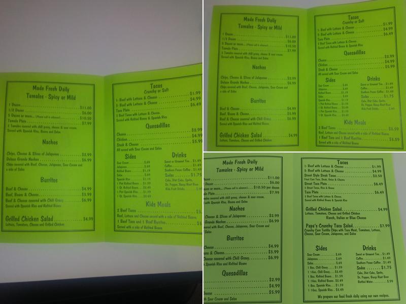 Papa B's Tamales Menu