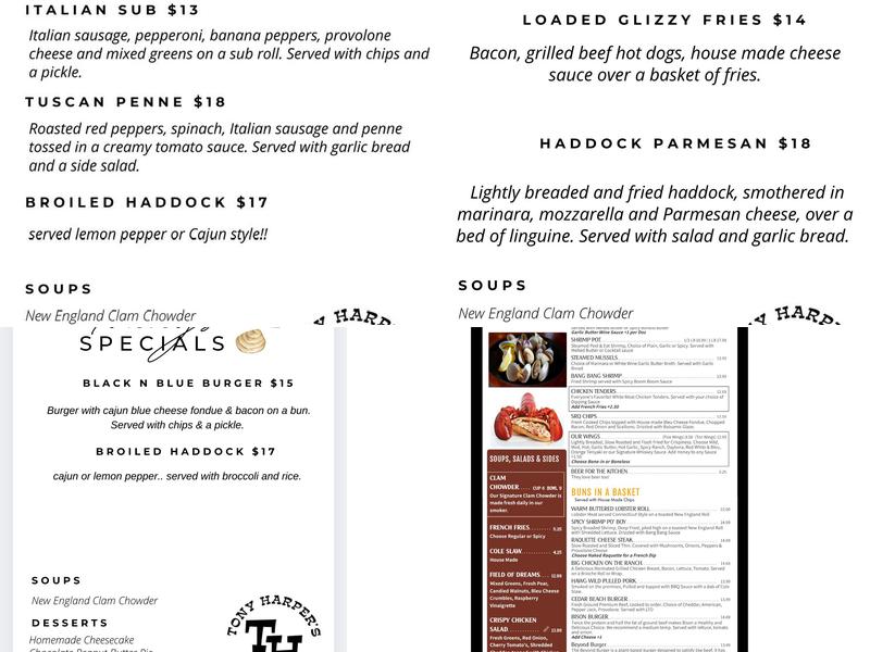 Tony Harper's Pizza & Clam Shack Menu