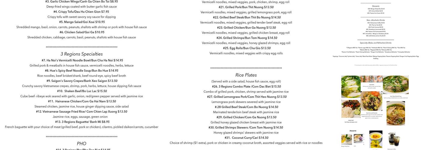 3 Regions Vietnamese Kitchen Menu