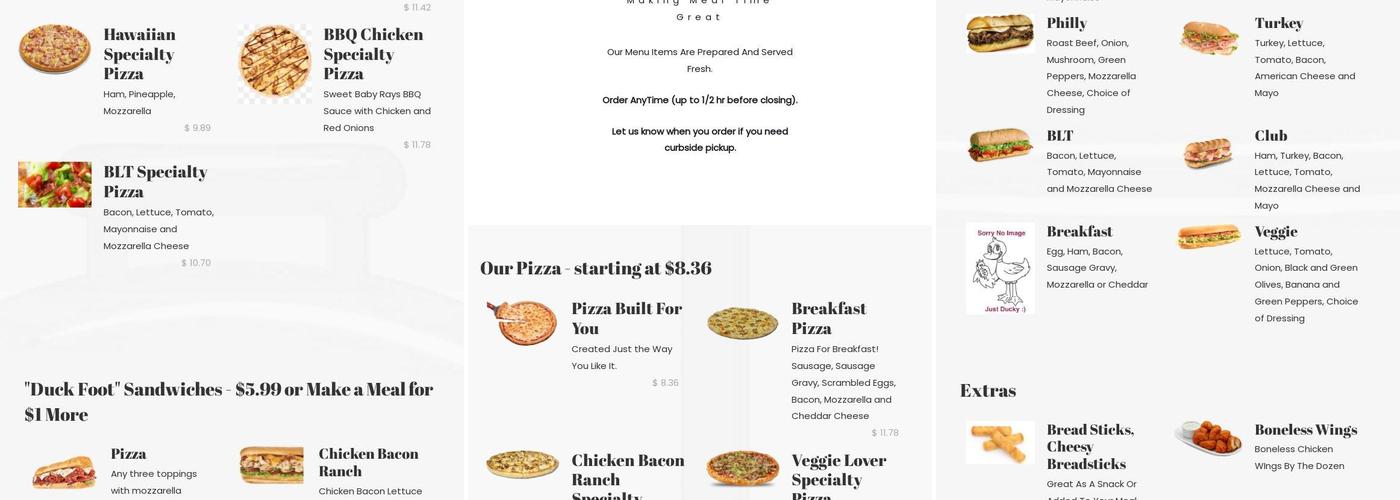 Duck's Point Menu