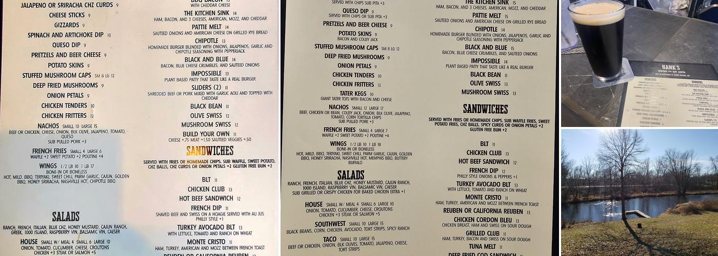Hank's Tavern on the River Menu