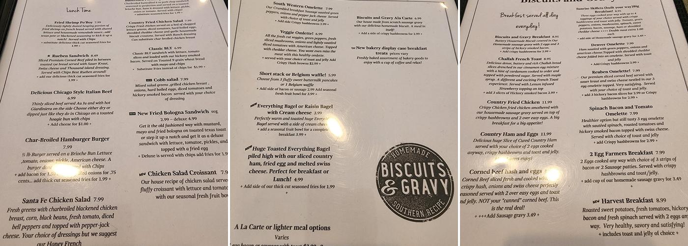 Biscuits and Gravy Menu