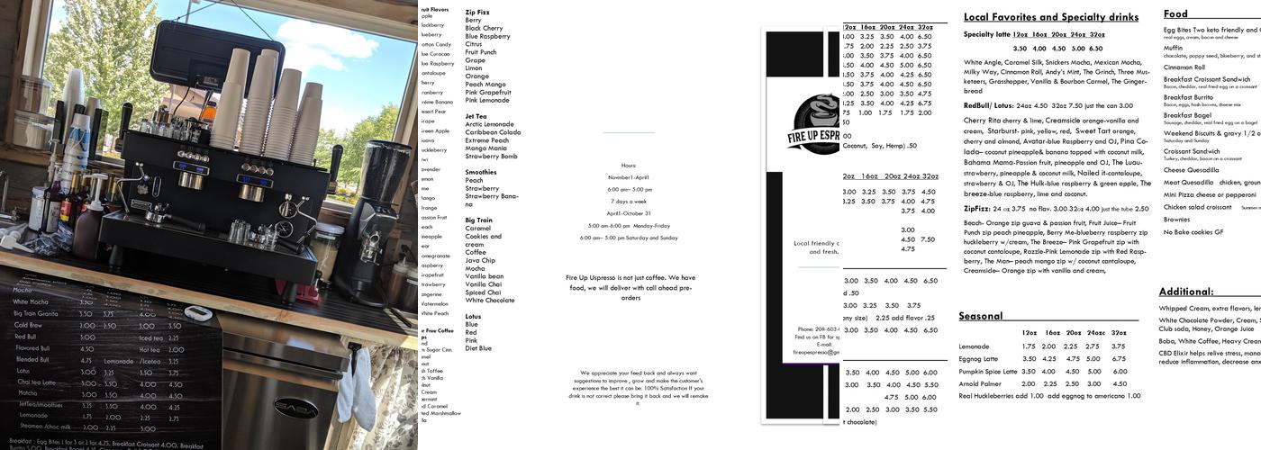 Fire Up Espresso Menu