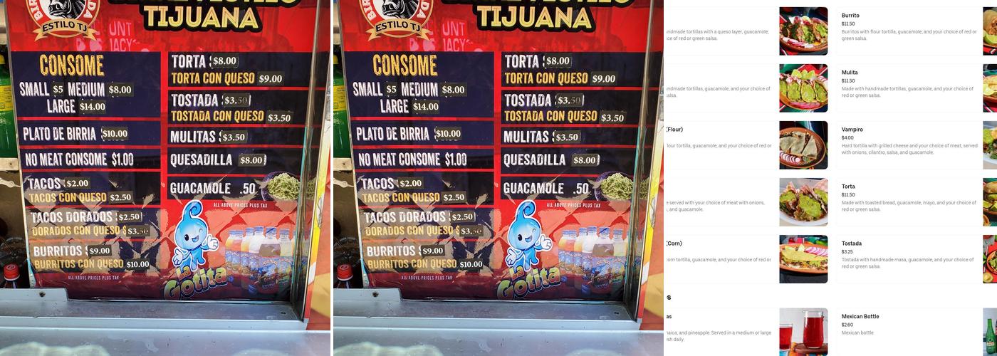 El Taquero Poblano - Tacos Estilo Tijuana Menu
